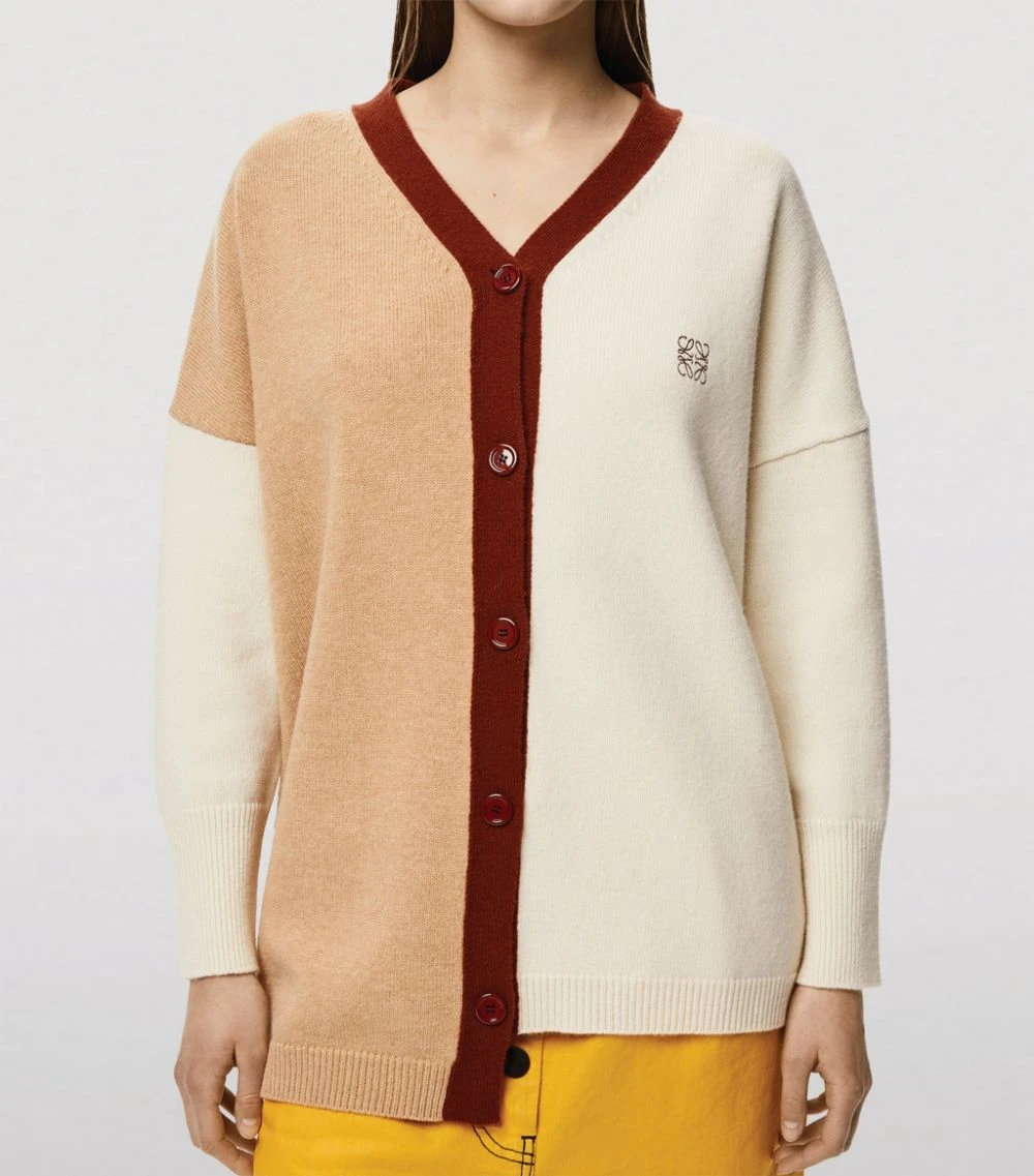 LOEWE Wool Anagram Asymmetric Cardigan ecru/camel Cardigans 7 LOEWE Wool Anagram Asymmetric Cardigan ecru/camel Cardigans - Image 5