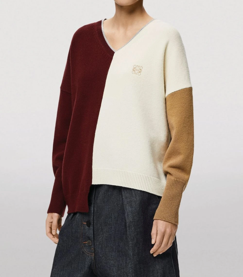 LOEWE Wool Anagram Asymmetric Sweater BRANDY/BURGUNDY/CREA Sweaters 5 LOEWE Wool Anagram Asymmetric Sweater BRANDY/BURGUNDY/CREA Sweaters - Image 3