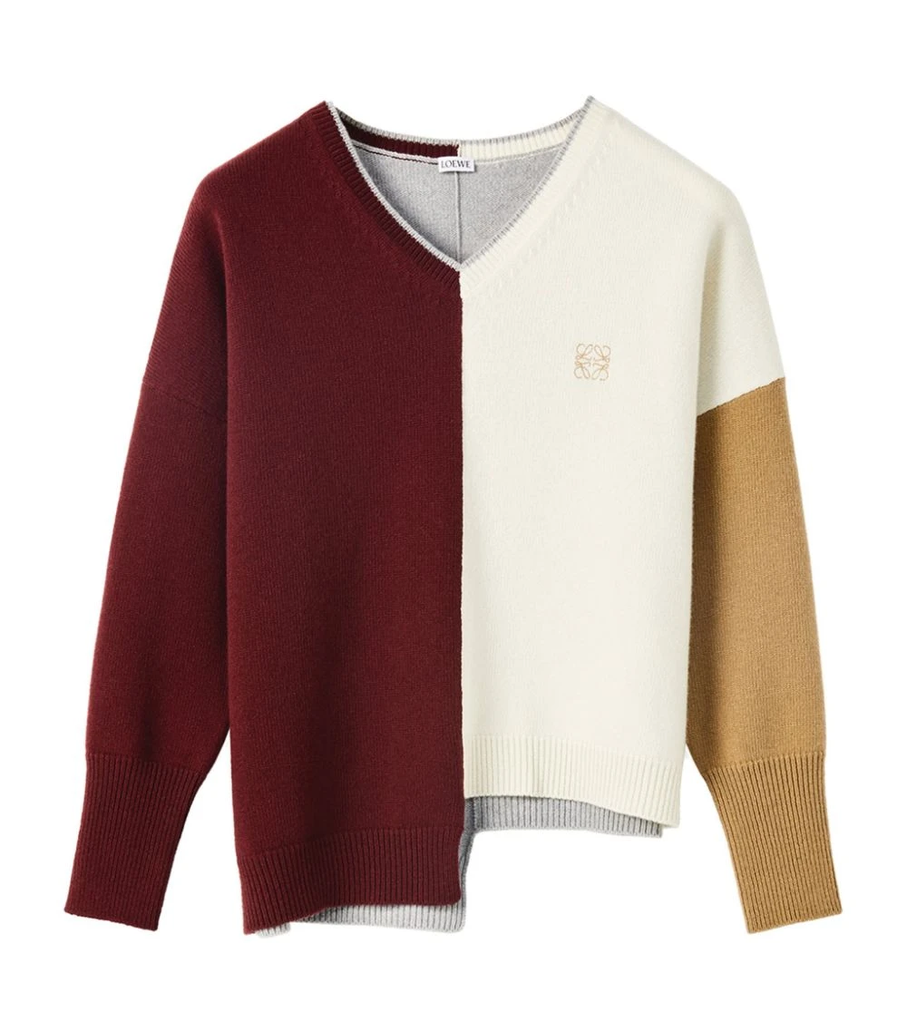 LOEWE Wool Anagram Asymmetric Sweater BRANDY/BURGUNDY/CREA Sweaters 3 LOEWE Wool Anagram Asymmetric Sweater BRANDY/BURGUNDY/CREA Sweaters