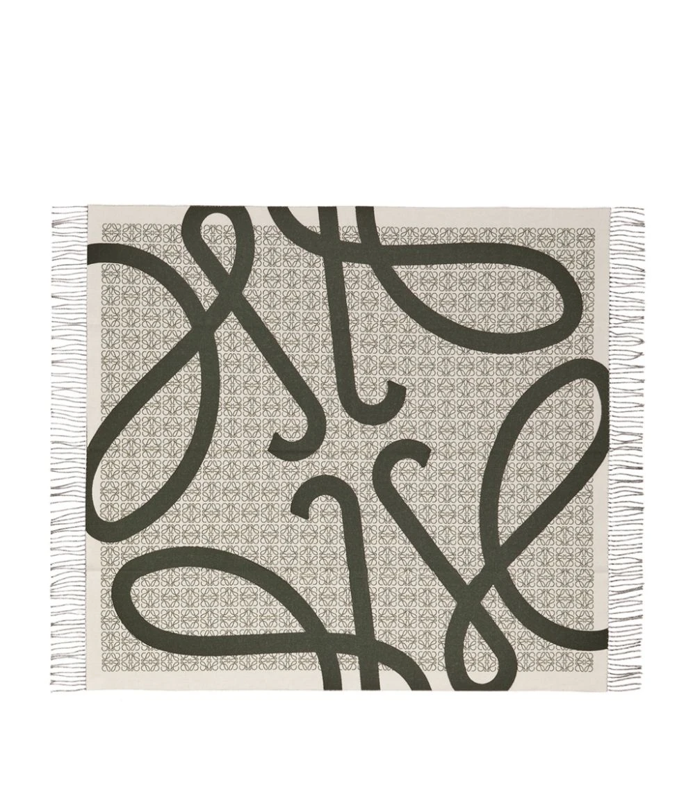 LOEWE Wool Anagram Blanket KHAKI GREEN Throws 4 LOEWE Wool Anagram Blanket KHAKI GREEN Throws - Image 3