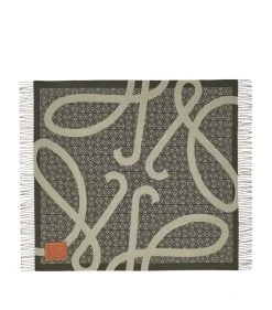 LOEWE Wool Anagram Blanket KHAKI GREEN Throws