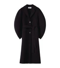 LOEWE Wool-Cashmere Circular-Sleeve Belted Coat BLACK Wrap Coats