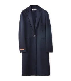LOEWE Wool-Cashmere Coat Dark Navy Blue Trench Coats