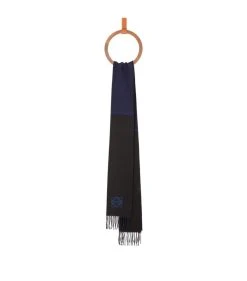 LOEWE Wool-Cashmere Window Anagram Scarf BLACK/DARK NAVY Scarves