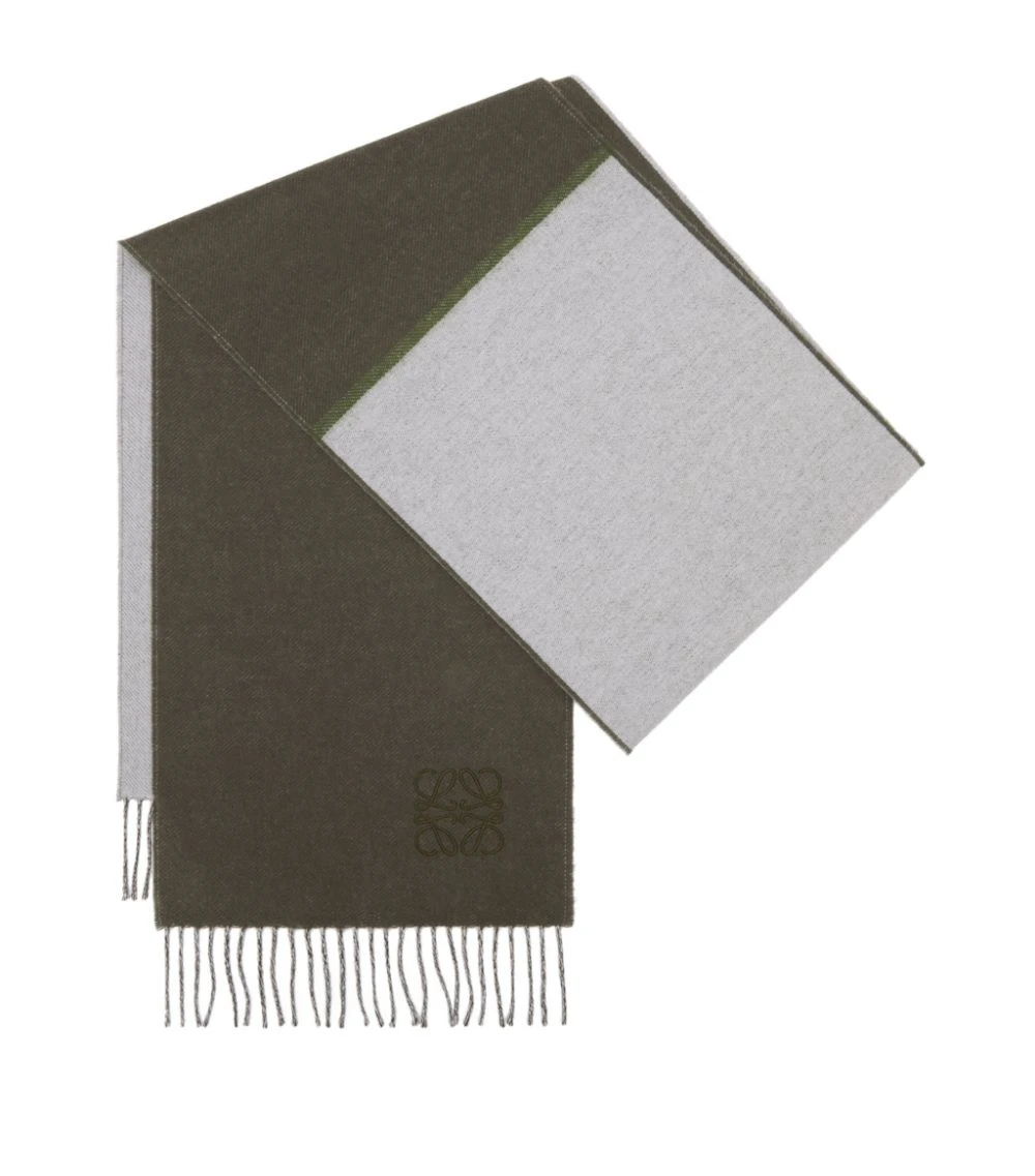 LOEWE Wool-Cashmere Window Anagram Scarf DARK GREEN/GREY Scarves 4 LOEWE Wool-Cashmere Window Anagram Scarf DARK GREEN/GREY Scarves - Image 2