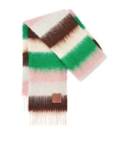 LOEWE Wool-Mohair Striped Scarf BROWN/LIGHT BLUE Scarves