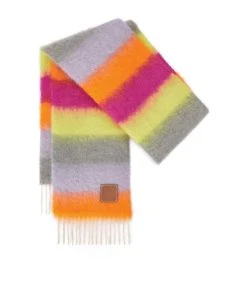 LOEWE Wool-Mohair Striped Scarf ORANGE/PINK/YELLOW Scarves